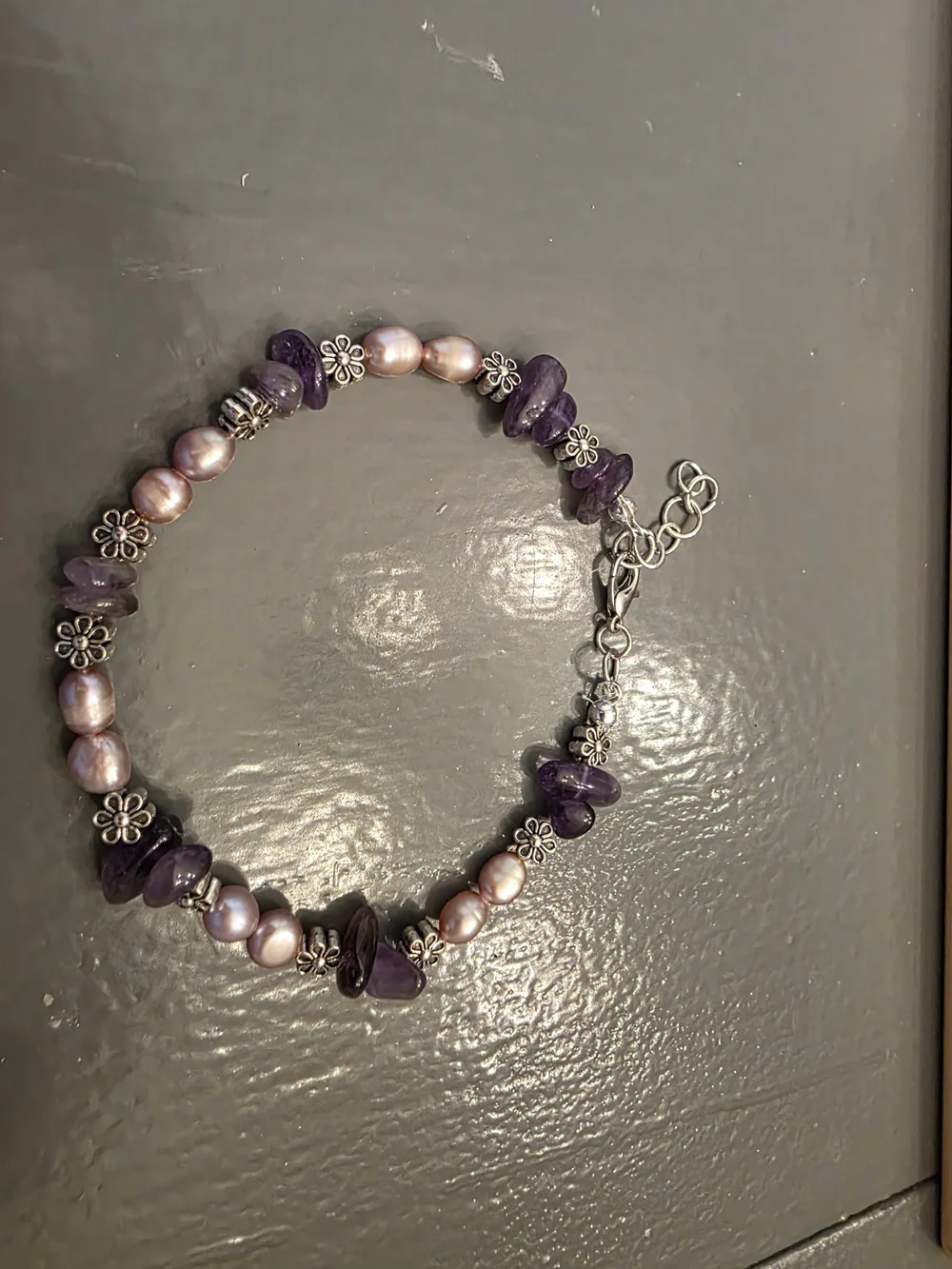 Handmade Purple Amethyst and Lavendar Pearl Bracelet